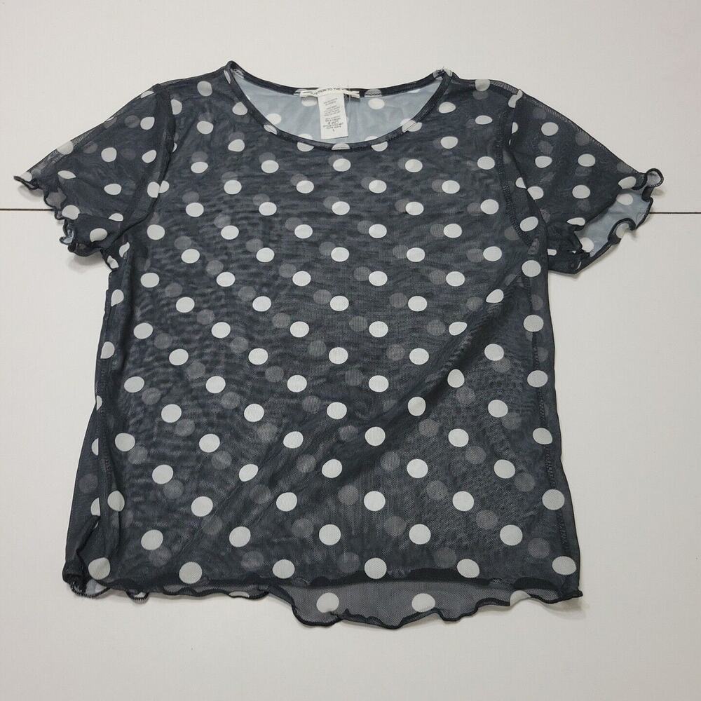 Caution To The Wind Shirt Women Large Blouse Black White Polka Dot Sheer Cropped